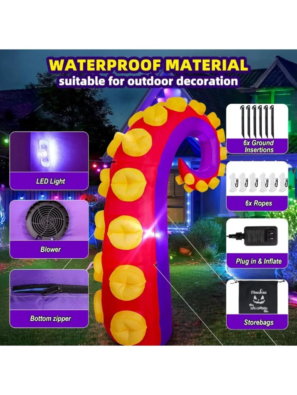 Inflatable Halloween Octopus Tentacles Yard Decoration with LED Lights - Outdoor